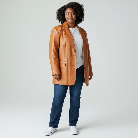 Eloquii Jackets & Blazers - Eloquii Cognac Faux Leather Blazer Women’s Size 16